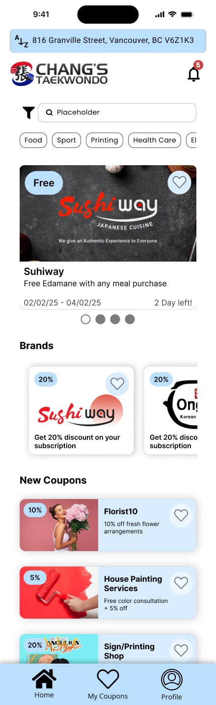 Chang app home screen