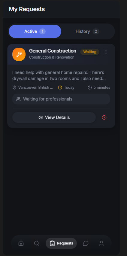 Track active service requests