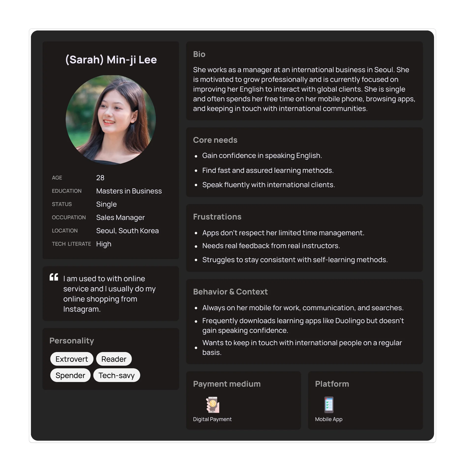 User Persona - Sarah Min-ji Lee