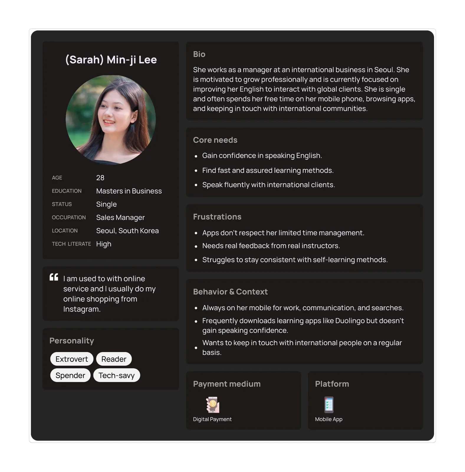 User Persona - Sarah Min-ji Lee