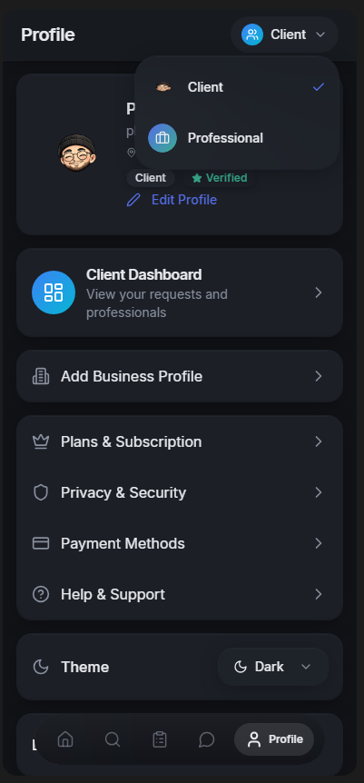 Client profile & reviews