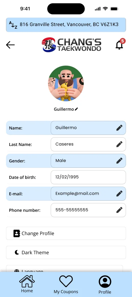 Profile page