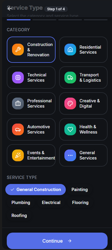 Sub-category selection