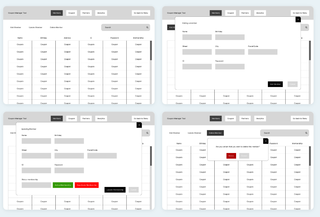 Member Management Wireframes